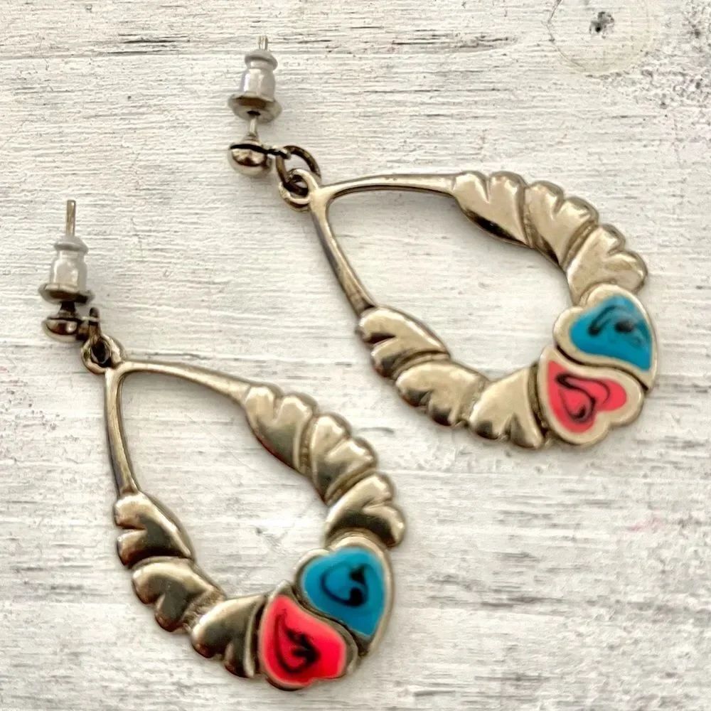 Silver tone heart drop earrings